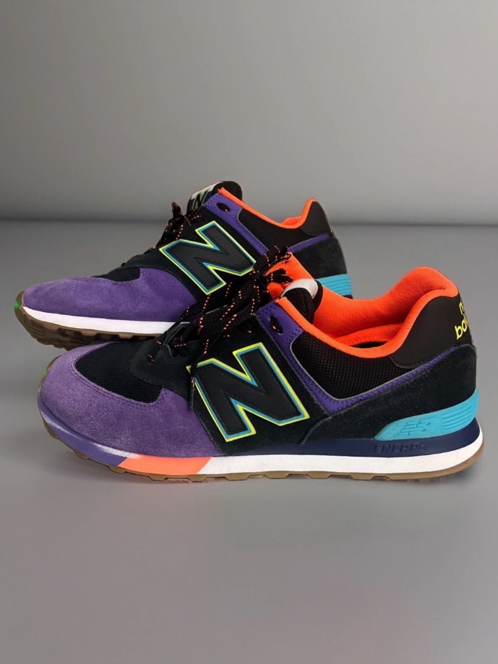 New Balance 574 Black Blue ML574PT2 Casual Sneaker Shoes Men's Size 12